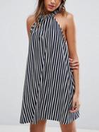Choies Black Stripe Halter Sleeveless Backless Mini Dress