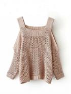 Choies Nude Cold Shoulder Pointelle Stitch Knit Sweater