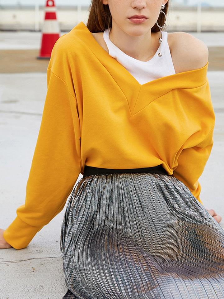 Choies Yellow Cold Shoulder Long Sleeve Sweatshirt