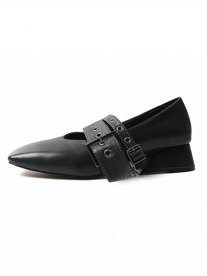 Choies Dark Green Buckle Detail Square Toe Shoes