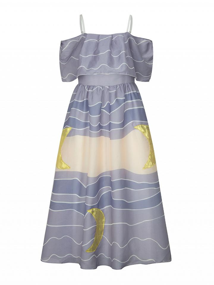 Choies Purple Contrast Off Shoulder Ruffle Moon Patch Cami Maxi Dress