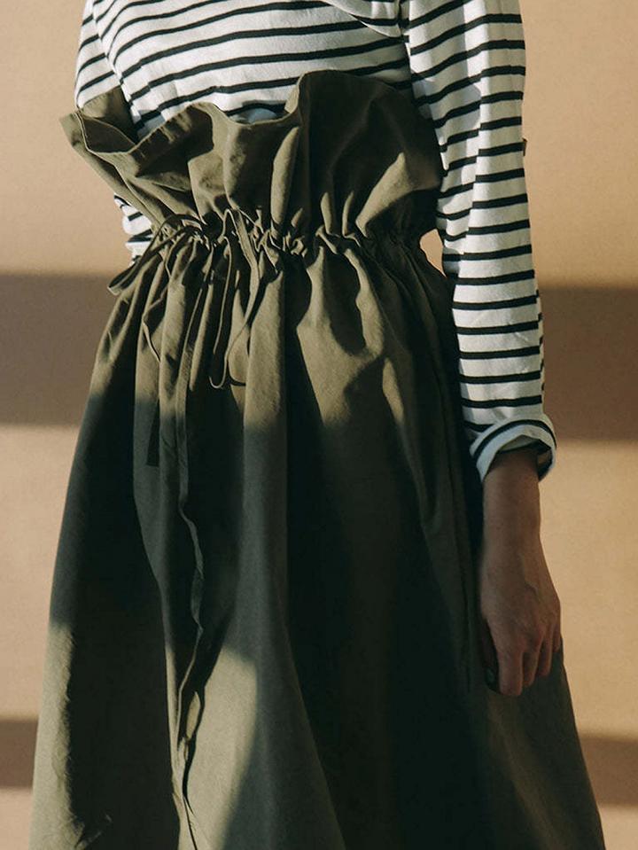 Choies Army Green Cotton High Waist Ruffle Trim Chic Women Maxi Skirt