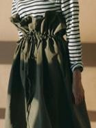 Choies Army Green Cotton High Waist Ruffle Trim Chic Women Maxi Skirt