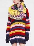 Choies Polychrome Stripe Long Sleeve Longline Knit Sweater