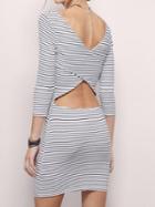 Choies Monochrome Stripe Wrap Cut Out Back Bodycon Dress