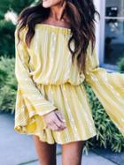 Choies Yellow Off Shoulder Floral Print Ruffle Sleeve Chic Women Mini Dress