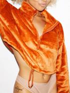 Choies Orange Velvet Lapel Drawstring Waist Long Sleeve Women Crop Top
