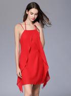 Choies Red Halter Tie Neck Spaghetti Strap Open Back Mini Dress