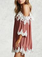 Choies Pink Cold Shoulder Spaghetti Strap Lace Panel Mini Dress