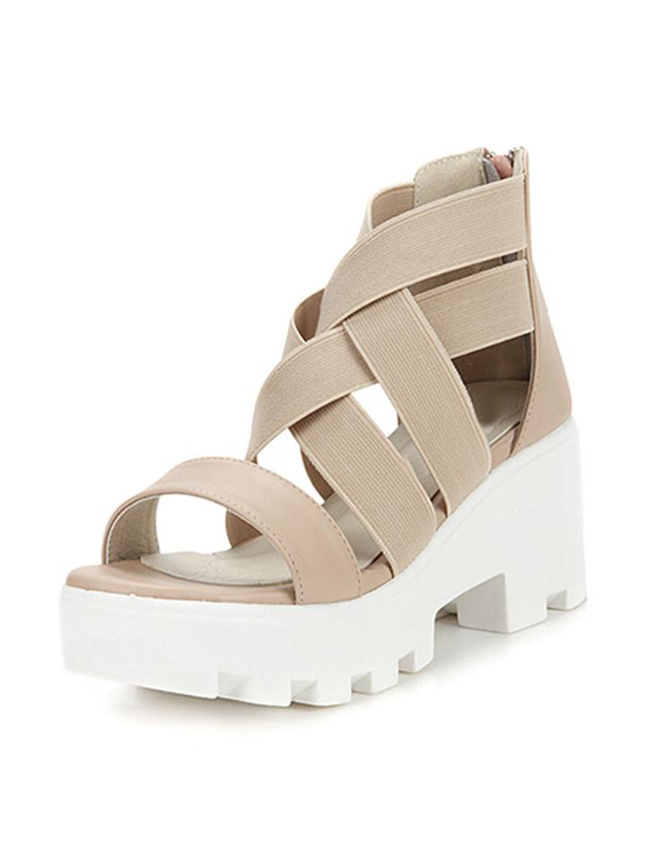 Choies Beige Cross Elastic Platform High Heel Sandals