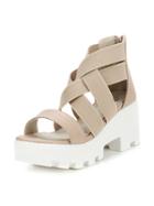 Choies Beige Cross Elastic Platform High Heel Sandals