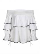 Choies White Contrast Trim Off Shoulder Layered Ruffle Top