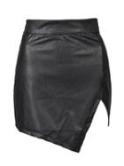 Choies Black Asymmetric Hem Pu Slim Skirt