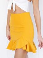 Choies Yellow High Waist Ruffle Hem Chic Women Mini Skirt