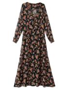 Choies Black V-neck Floral Split Chiffon Maxi Dress