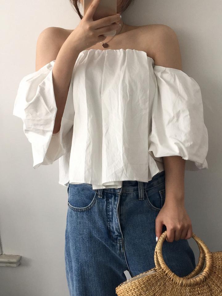 Choies White Cotton Off Shoulder Puff Sleeve Chic Women Crop Blouse