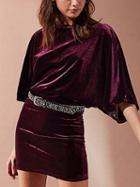 Choies Burgundy Velvet Off Shoulder Batwing Sleeve Mini Dress