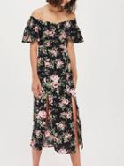 Choies Black Off Shoulder Floral Side Split Midi Dress