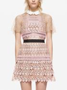 Choies Pink Contrast Collar Mesh Cape Sheer Trim Lace Mini Dress