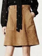 Choies Khaki High Waist Suedette Pocket A-line Skirt