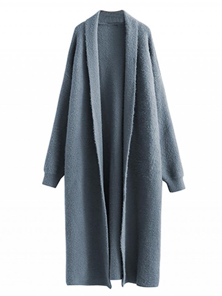 Choies Dark Gray Open Front Fluffy Longline Cardigan