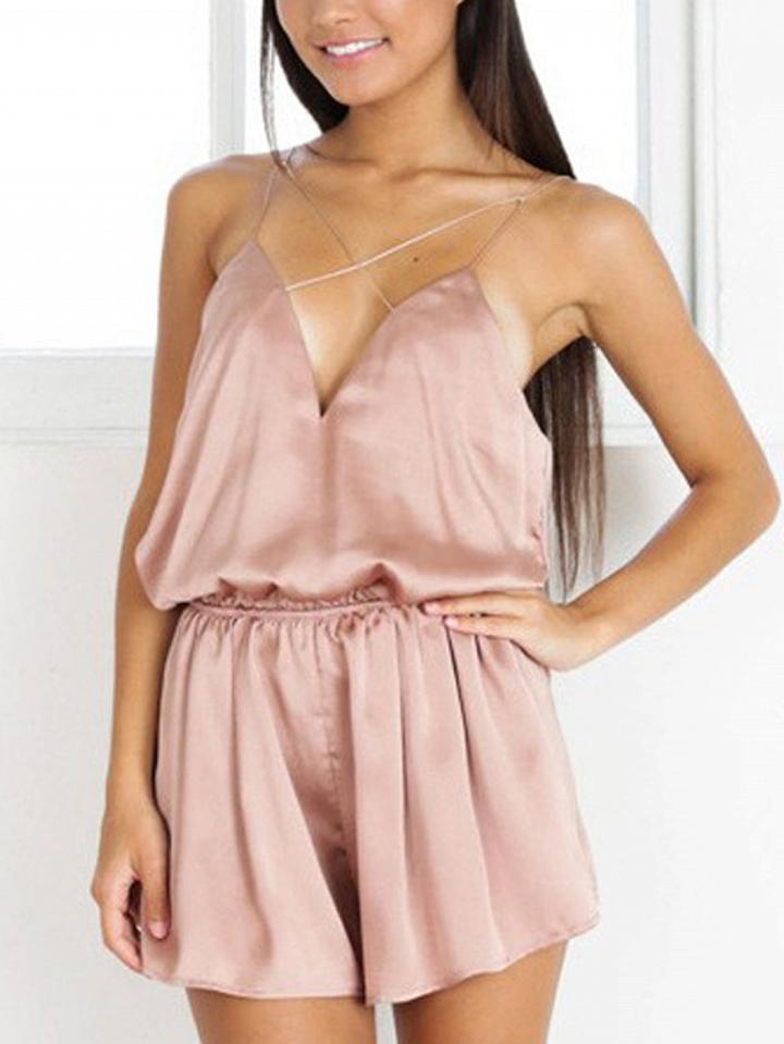 Choies Pink V-neck Strap Cross Romper Playsuit