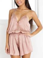 Choies Pink V-neck Strap Cross Romper Playsuit