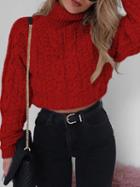 Choies Red Cotton High Neck Long Sleeve Crop Sweater