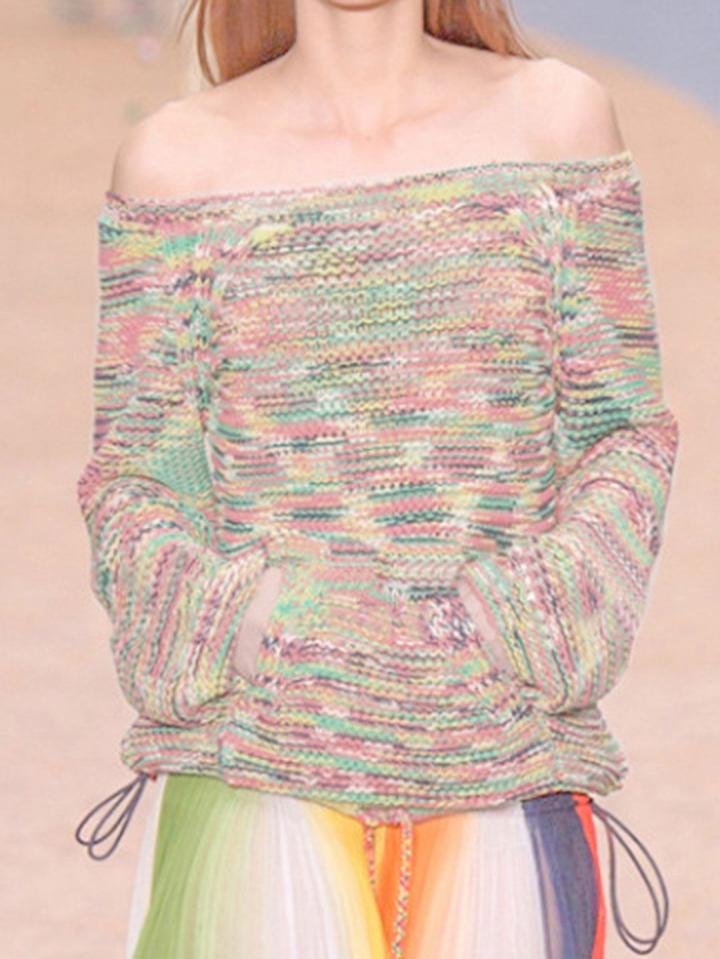 Choies Polychrome Off Shoulder Long Sleeve Chic Women Knit Sweater