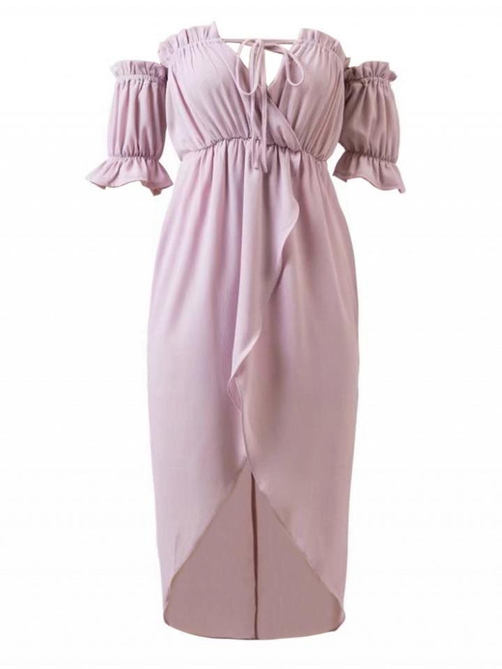 Choies Light Purple Off Shoulder Wrap Asymmetric Hem Chiffon Dress