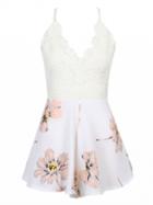 Choies White Plunge Floral Lace Top Cami Romper Playsuit