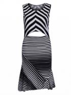 Choies Monochrome Cut Out Detail Ruffle Trim Striped Dress