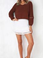 Choies Brown V-neck Long Sleeve Chic Women Knit Sweater