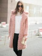 Choies Pink Quality Lapel Long Line Soft Faux Fur Warm Coat