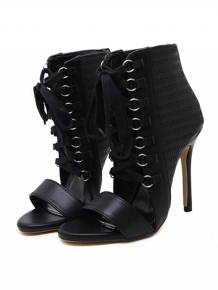Choies Black Lace Up Heeled Ankle Sandals