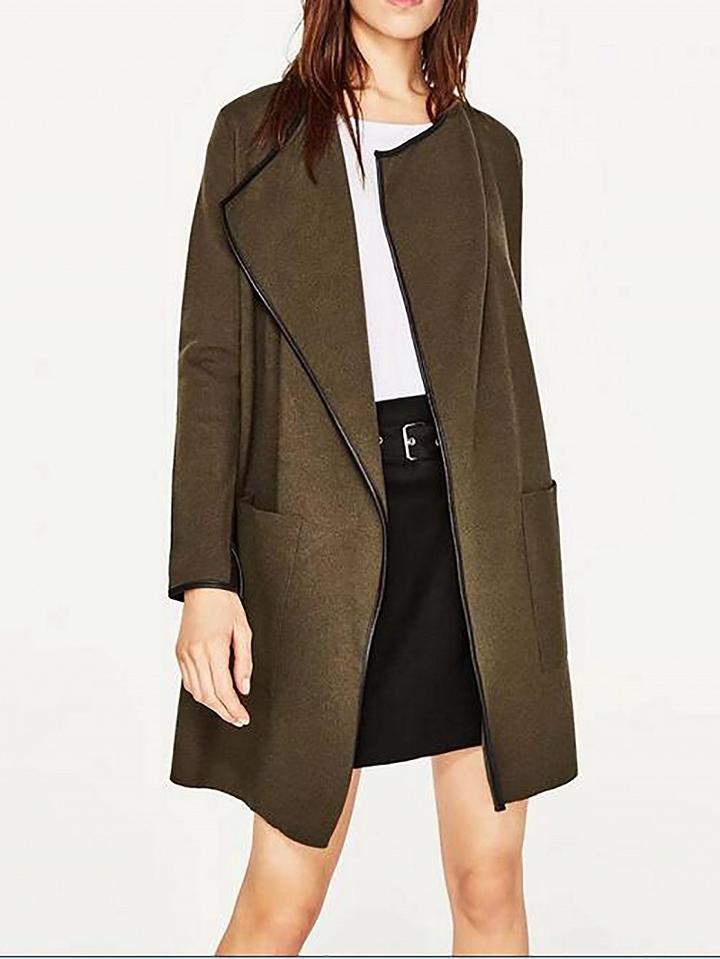 Choies Army Green Lapel Open Front Long Sleeve Knit Cardigan