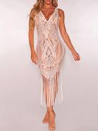 Choies White Lace V-neck Fringe Hem Sleeveless Chic Women Dress