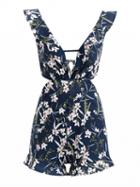 Choies Multicolor Plunge Neck Floral Backless Ruffle Romper Playsuit