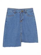 Choies Blue High Waist Front Split Asymmetric Hem Denim Skirt