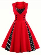 Choies Red Polka Dot Print Panel Sleeveless Chic Women A-line Mini Dress