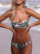 Choies Green Halter Leaf Print Bikini Top And Bottom
