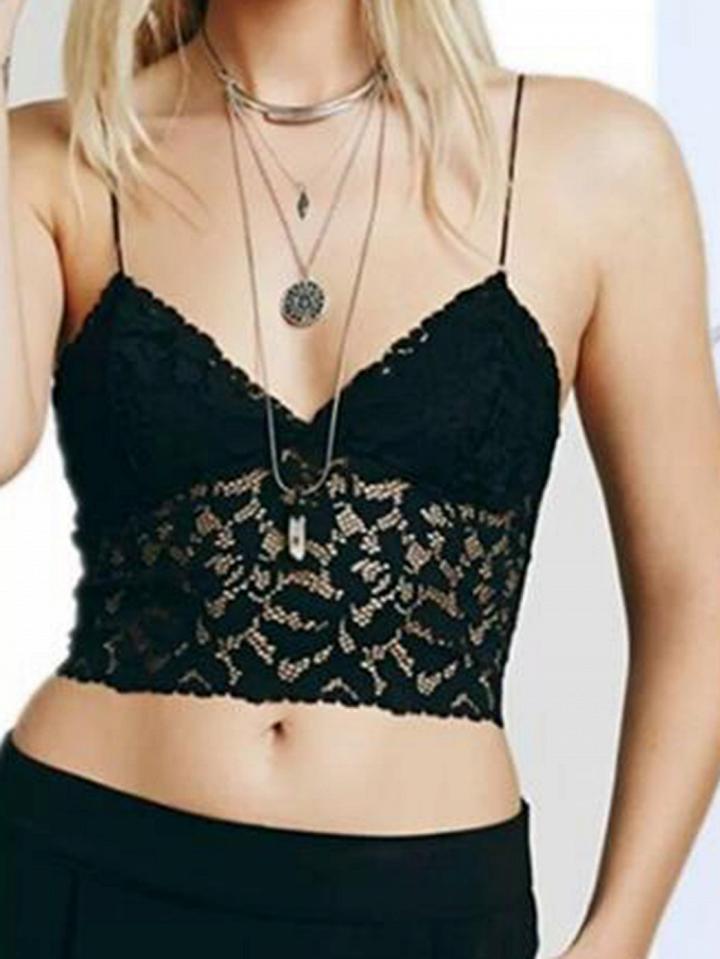 Choies Black V-neck Spaghetti Strap Sheer Lace Crop Top