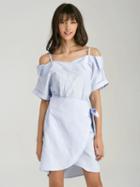 Choies Blue Folded Cold Shoulder Tie Waist Wrap Cami Dress