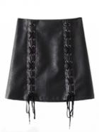Choies Black Lace Up Front Leather Look Mini Skirt