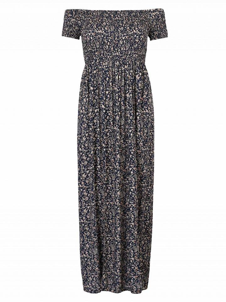 Choies Blue Off Shoulder Split Side Floral Maxi Dress