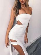 Choies White Bandeau Split Side Cut Out Detail Dress