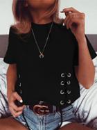 Choies Black Eyelet Lace Up Front Cropped T-shirt