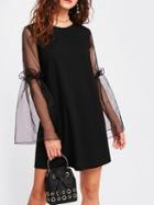 Choies Black Sheer Mesh Flare Sleeve Shift Dress