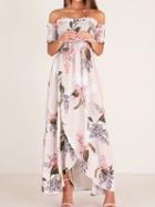 Choies Pink Polyester Off Shoulder Floral Print Chic Women Maxi Dress