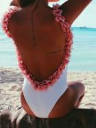 Choies White 3d Petal Trim Backless One-piece Swimsuit